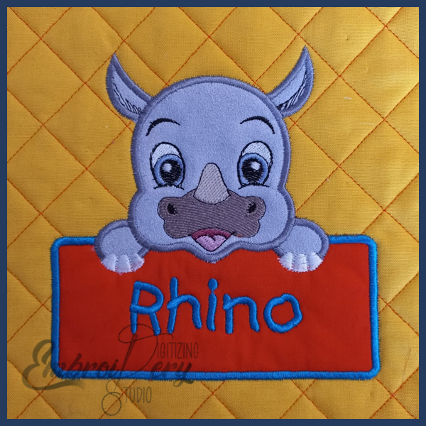 EDS945 Display1 Cute Applique Rhino Name Board - Image 1